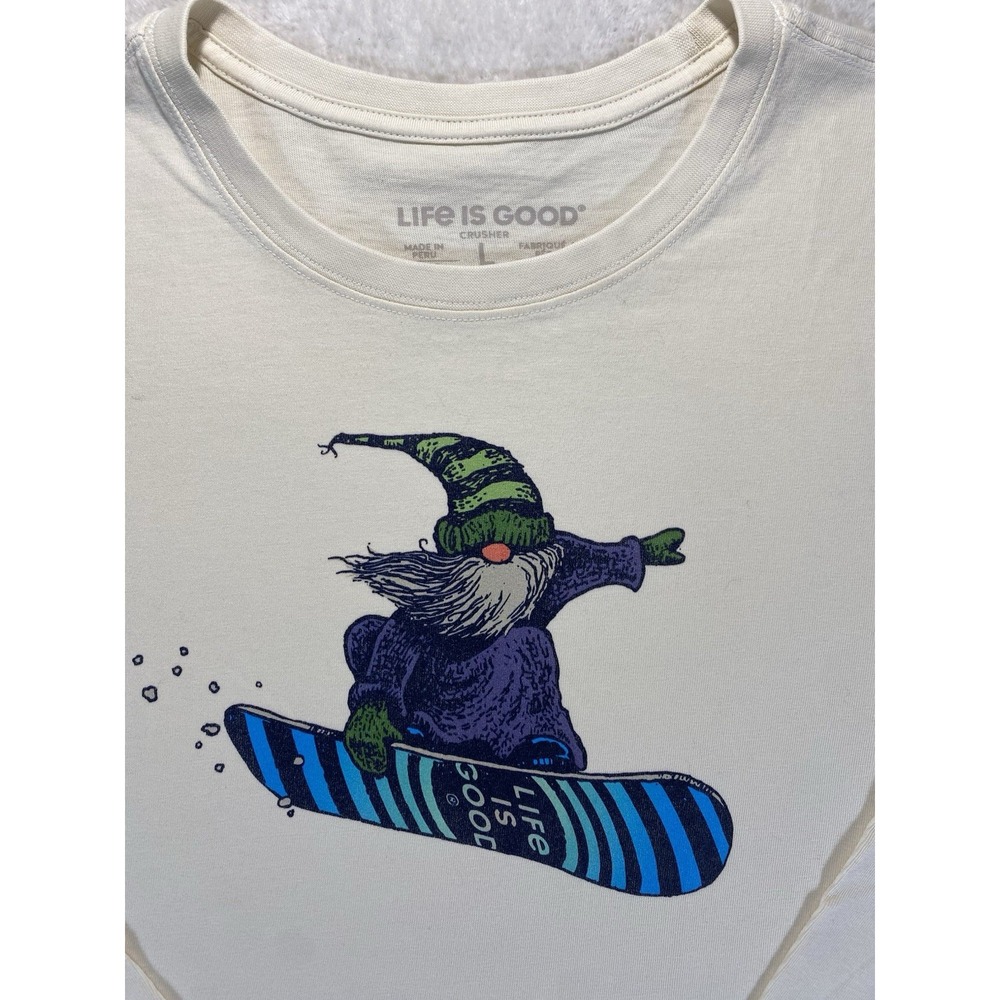 Life Is Good Size‎ L Beige L/S Crusher Tee Gnome Snowboarding Men's L Nordic